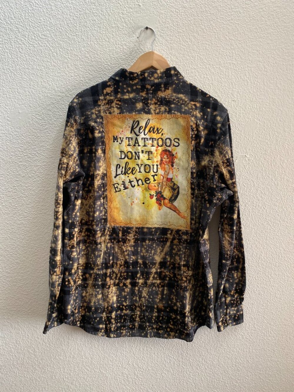 NWT Angry Minnow Clothing Co My Tattoos Don't Like You Either Flannel Shirt READ